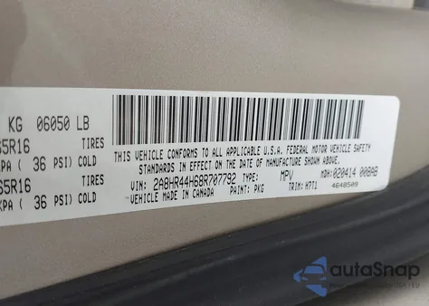 2008 Chrysler Town & Country Lx z USA, uszkodzony, nr VIN 2A8HR44H68R707792